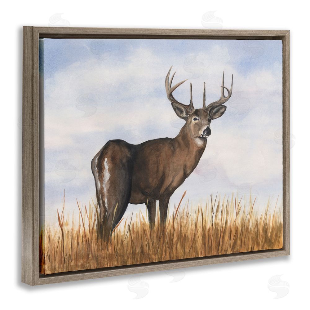 Michael Willett Deer in Cloudy Landscape Brown Floating Frame Canvas Wall Art Print