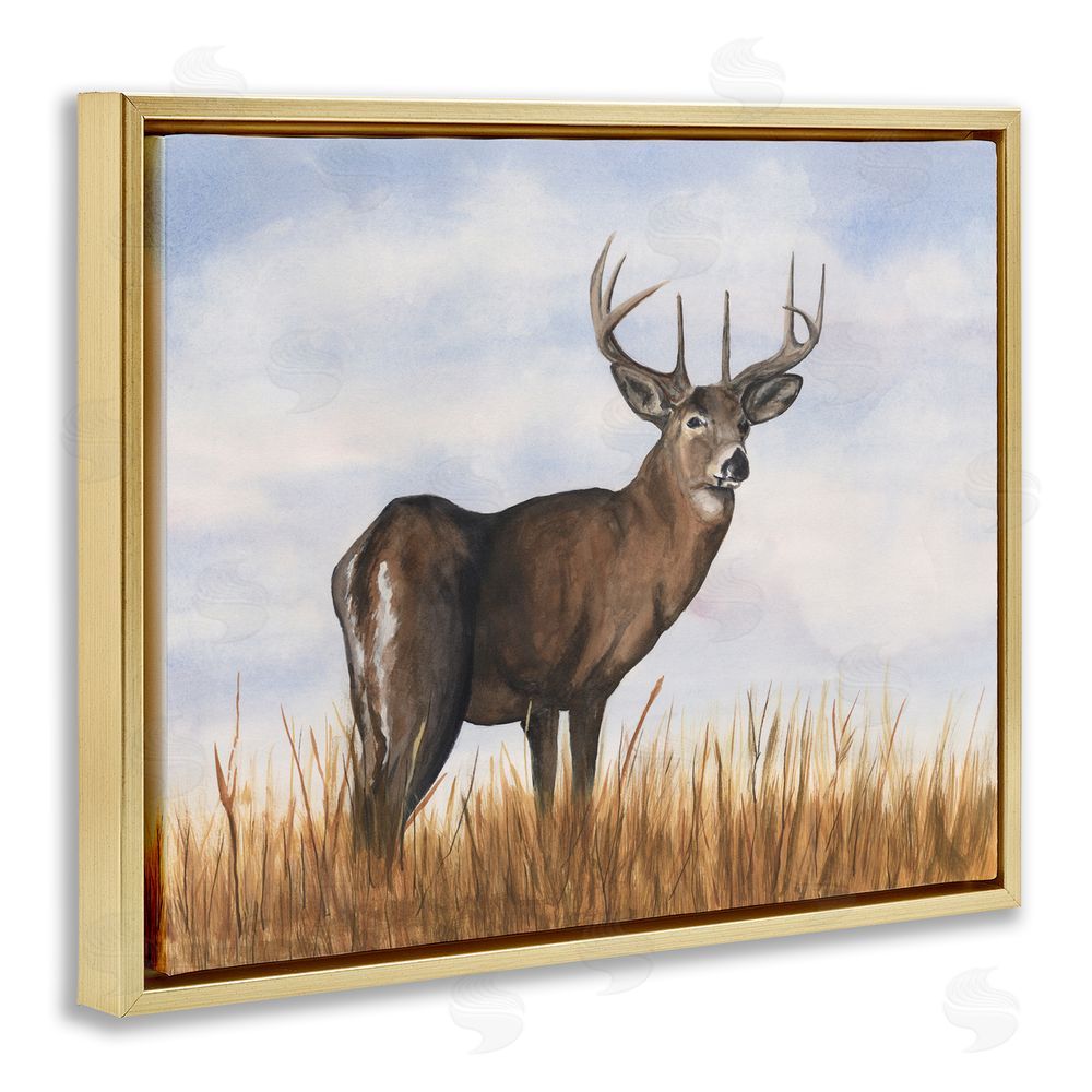 Michael Willett Deer in Cloudy Landscape Gold Floating Frame Canvas Wall Art Print