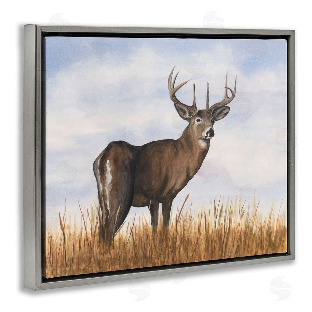 Michael Willett Deer in Cloudy Landscape Grey Floating Frame Canvas Wall Art Print