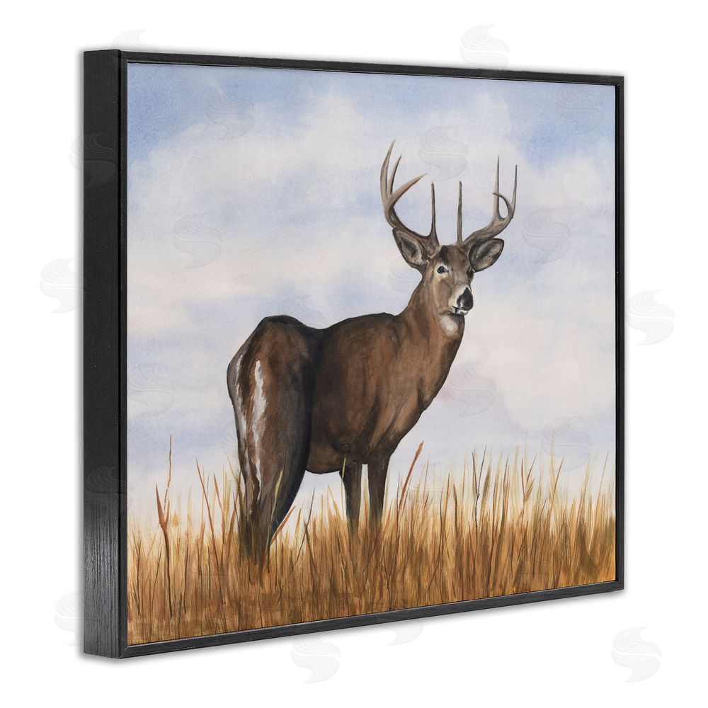 Michael Willett Deer in Cloudy Landscape Black Framed Giclee Wall Art Print