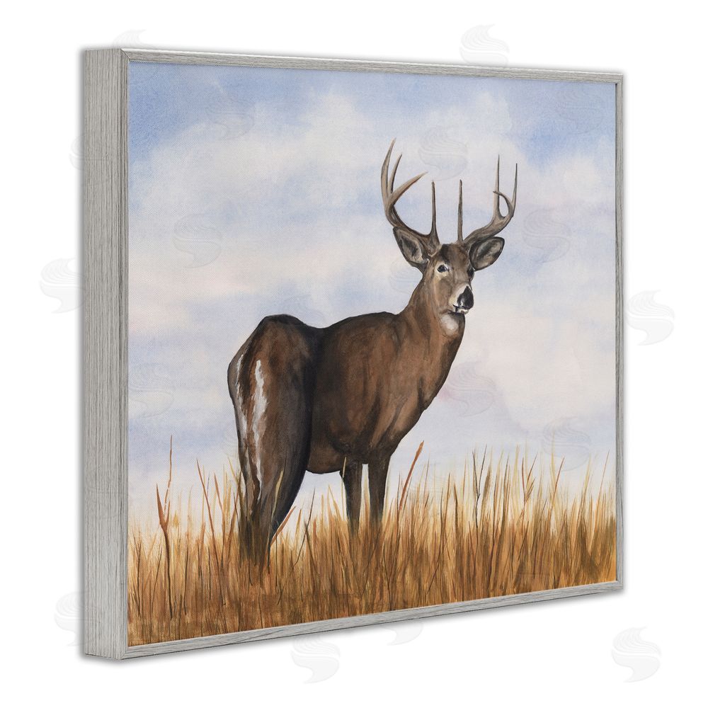 Michael Willett Deer in Cloudy Landscape Gray Framed Giclee Wall Art Print