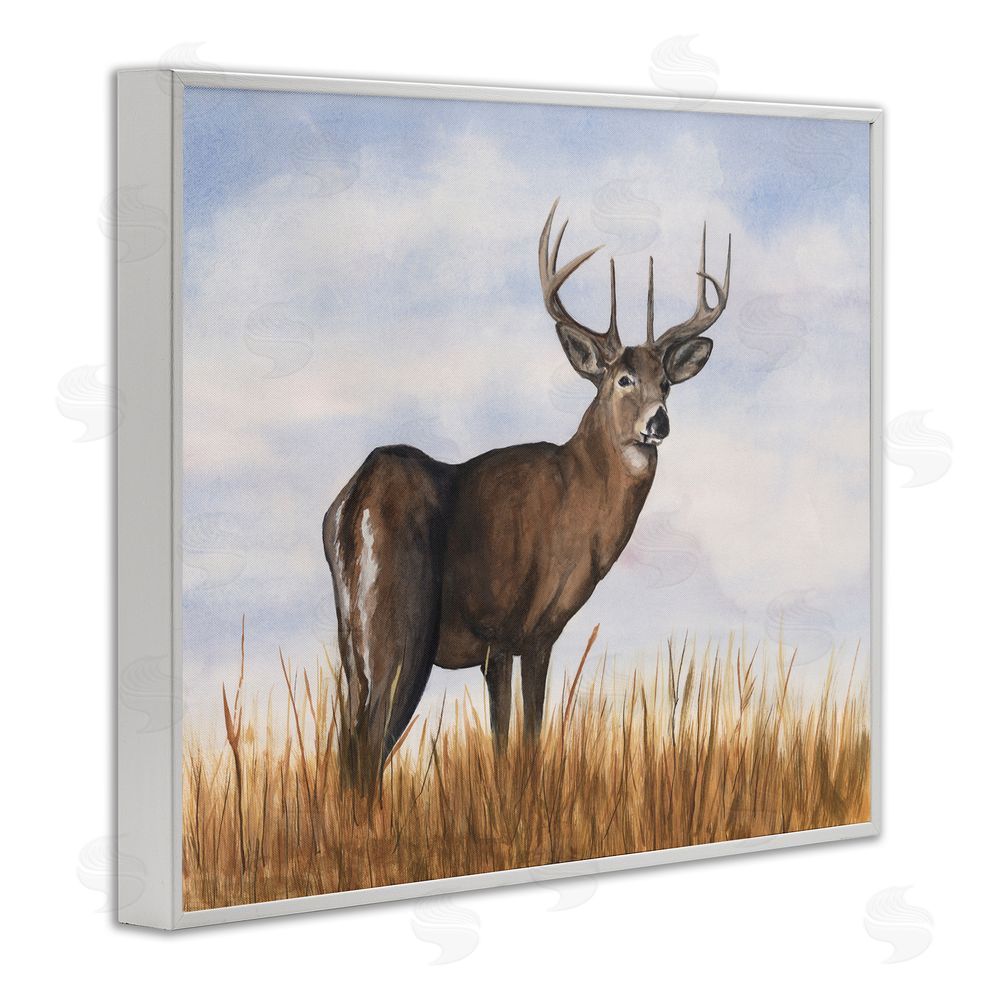 Michael Willett Deer in Cloudy Landscape White Framed Giclee Wall Art Print