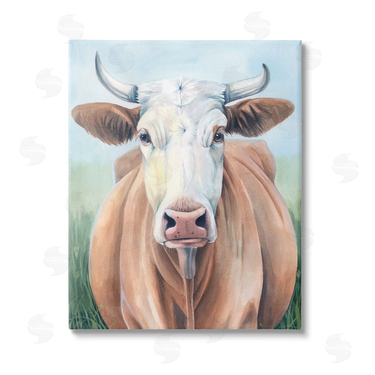Grace Popp Brown Cow Gazing Portrait Stretched Canvas Wall Art Print