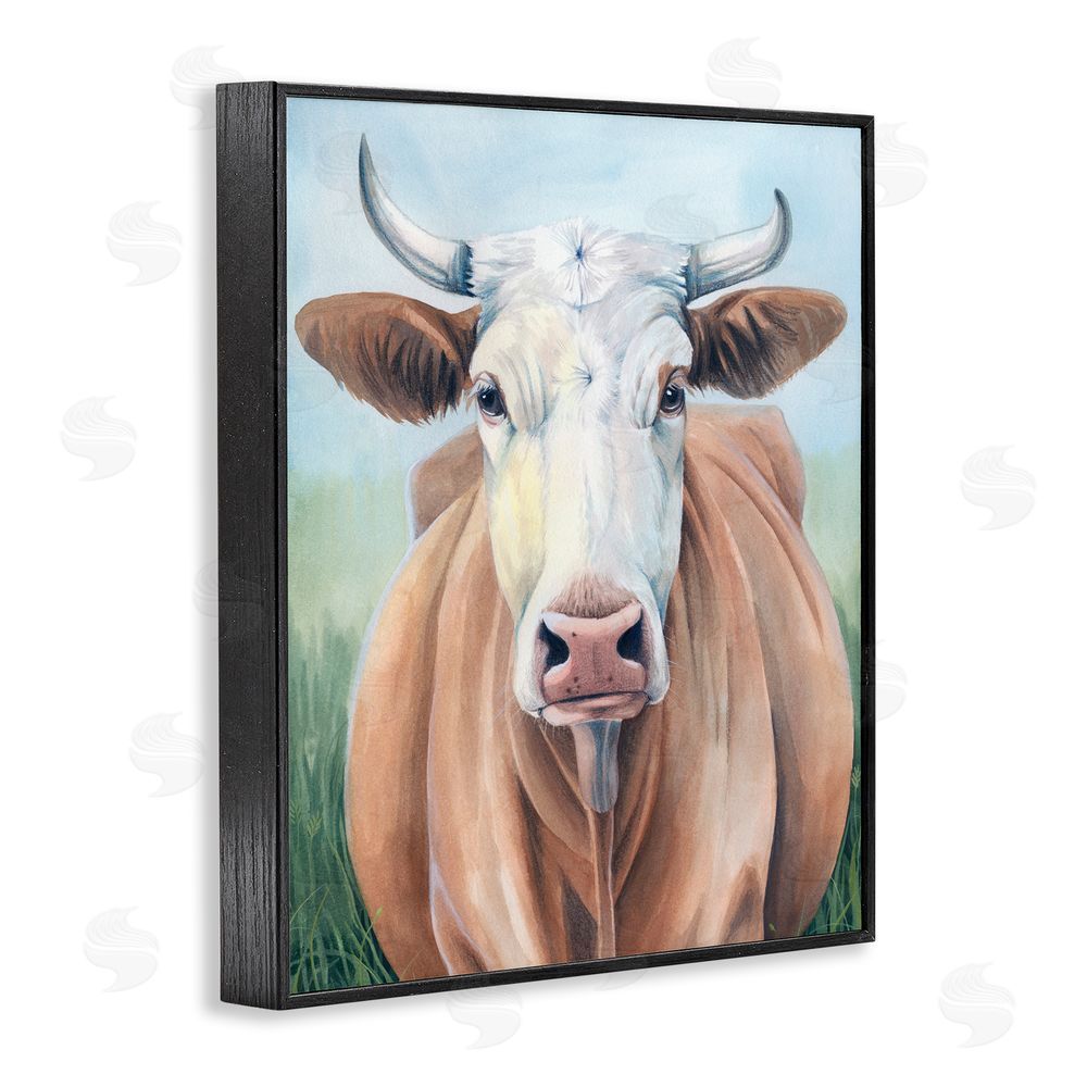 Grace Popp Brown Cow Gazing Portrait Black Framed Giclee Wall Art Print