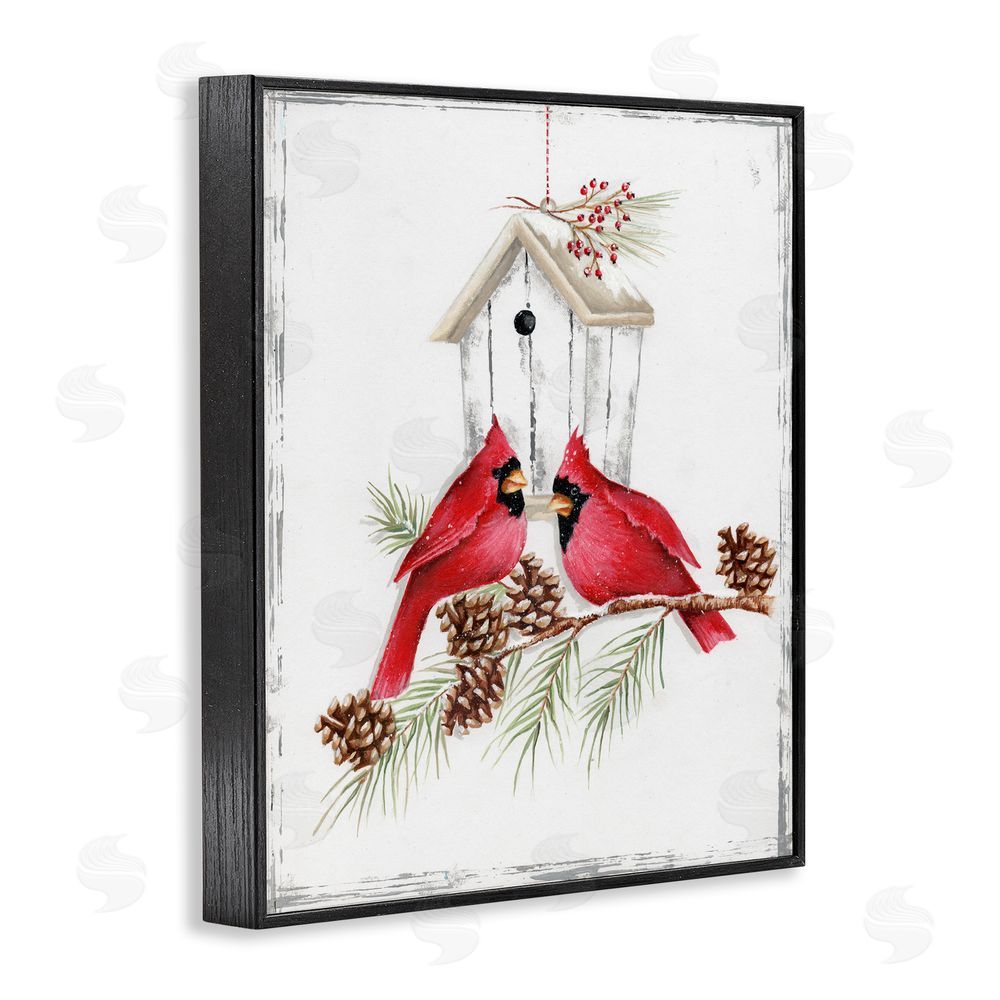 Emma Leach Cardinals & Snowy Birdhouse Black Framed Giclee Wall Art Print