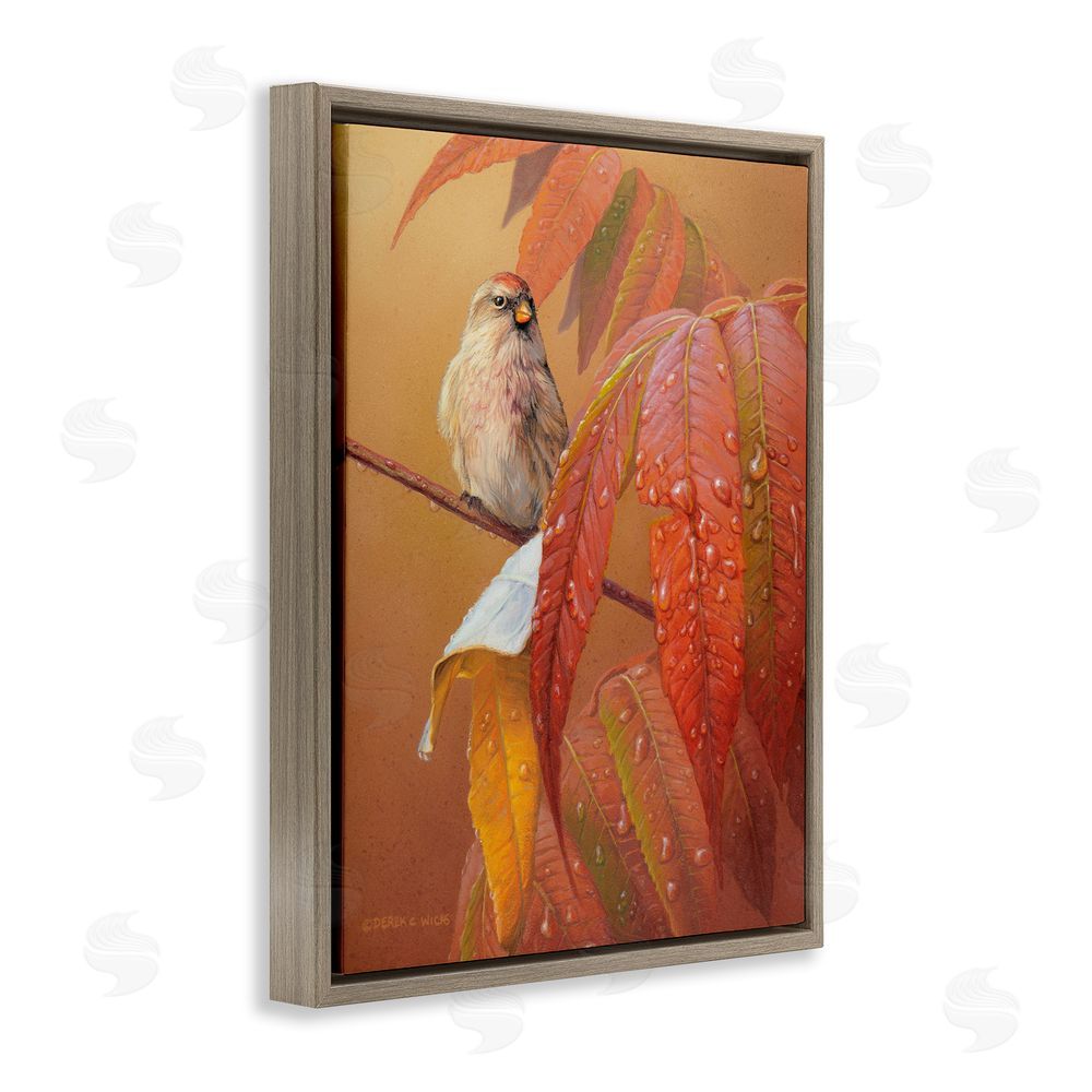 Derek Wicks Bird on Autumnal Branch Brown Floating Frame Canvas Wall Art Print