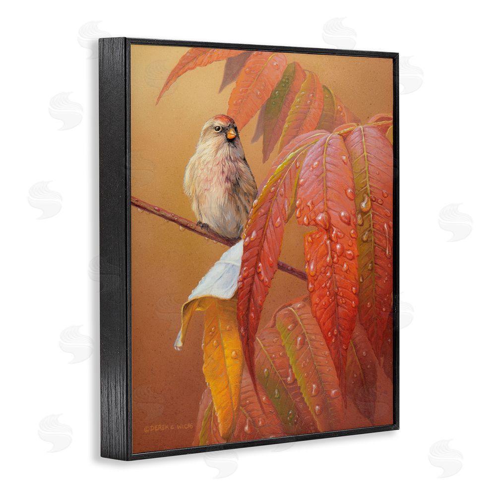 Derek Wicks Bird on Autumnal Branch Black Framed Giclee Wall Art Print