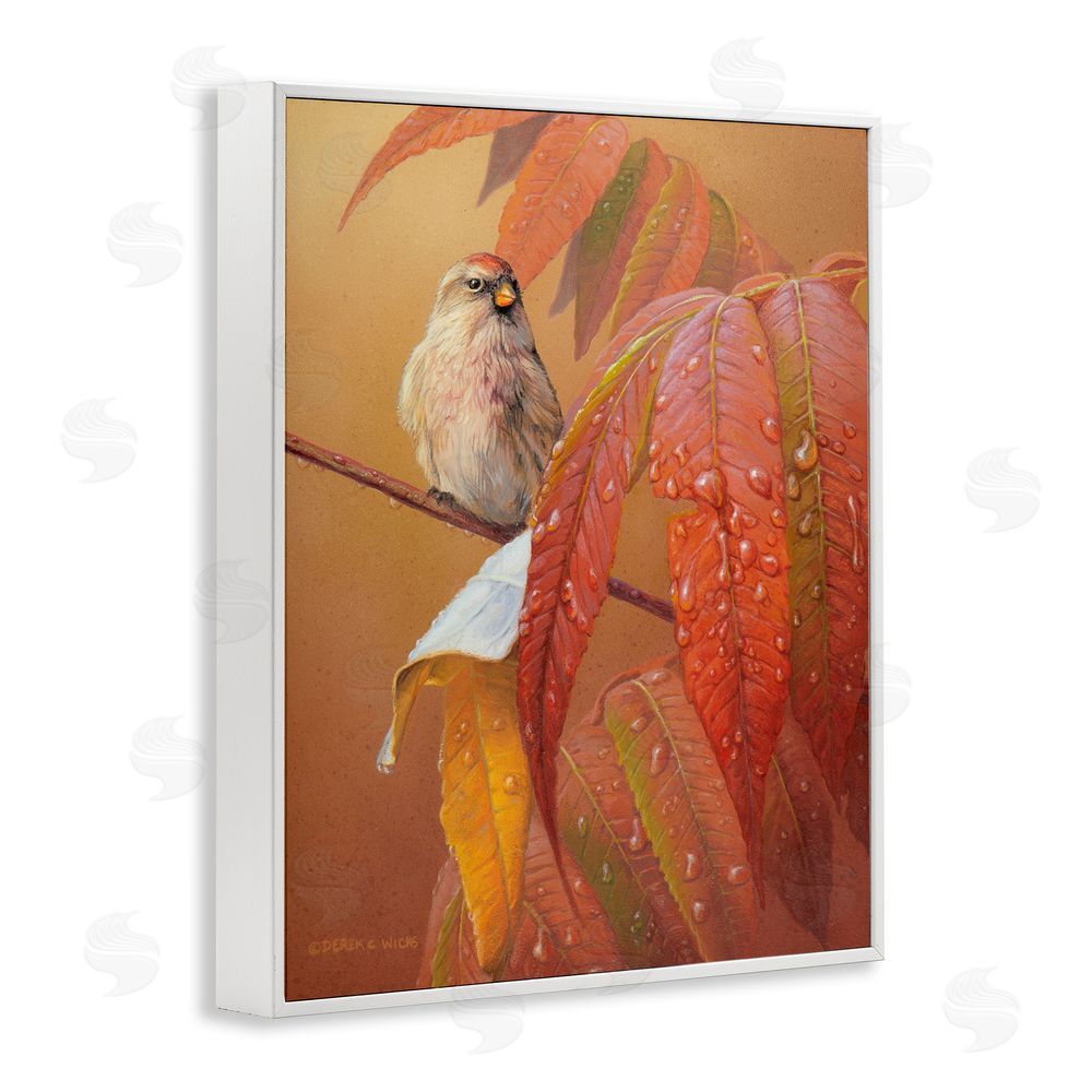 Derek Wicks Bird on Autumnal Branch White Framed Giclee Wall Art Print