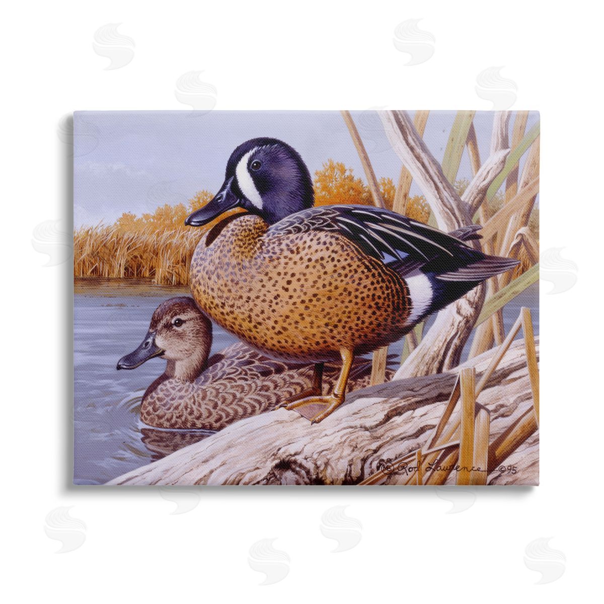 Rod Lawrence Ducks at Pond's Edge Stretched Canvas Wall Art Print