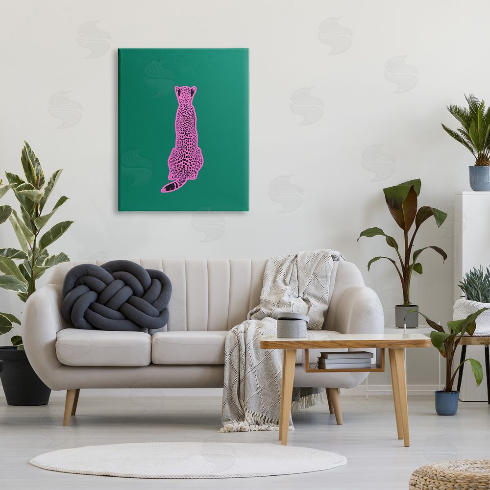 House of Lulu Pink Cheetah on Green Canvas Wall Art Print in Room