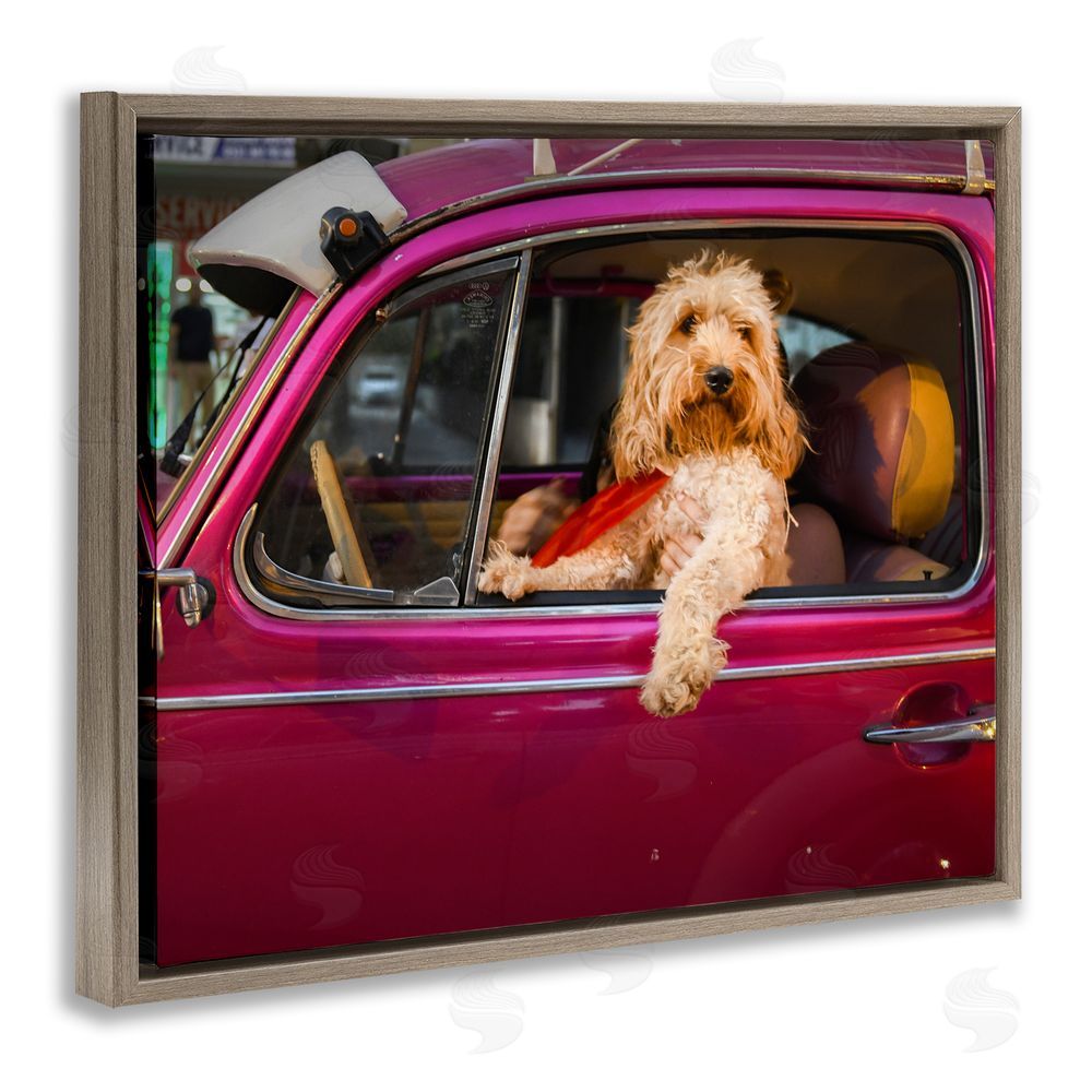 Mehmet Asian Funny Chauffeur Dog Brown Floating Frame Canvas Wall Art Print