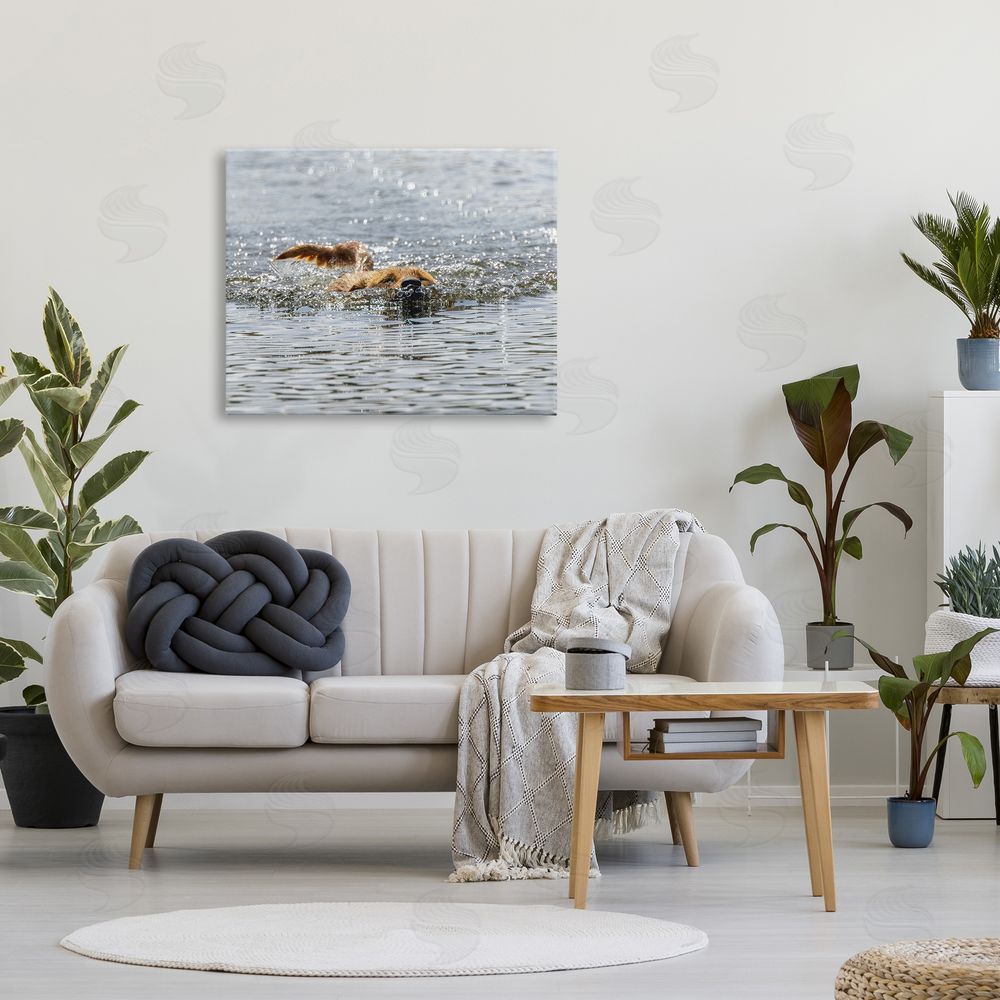 Angela Farnsworth Dog Swimming in Ocean Canvas Wall Art Print in Room