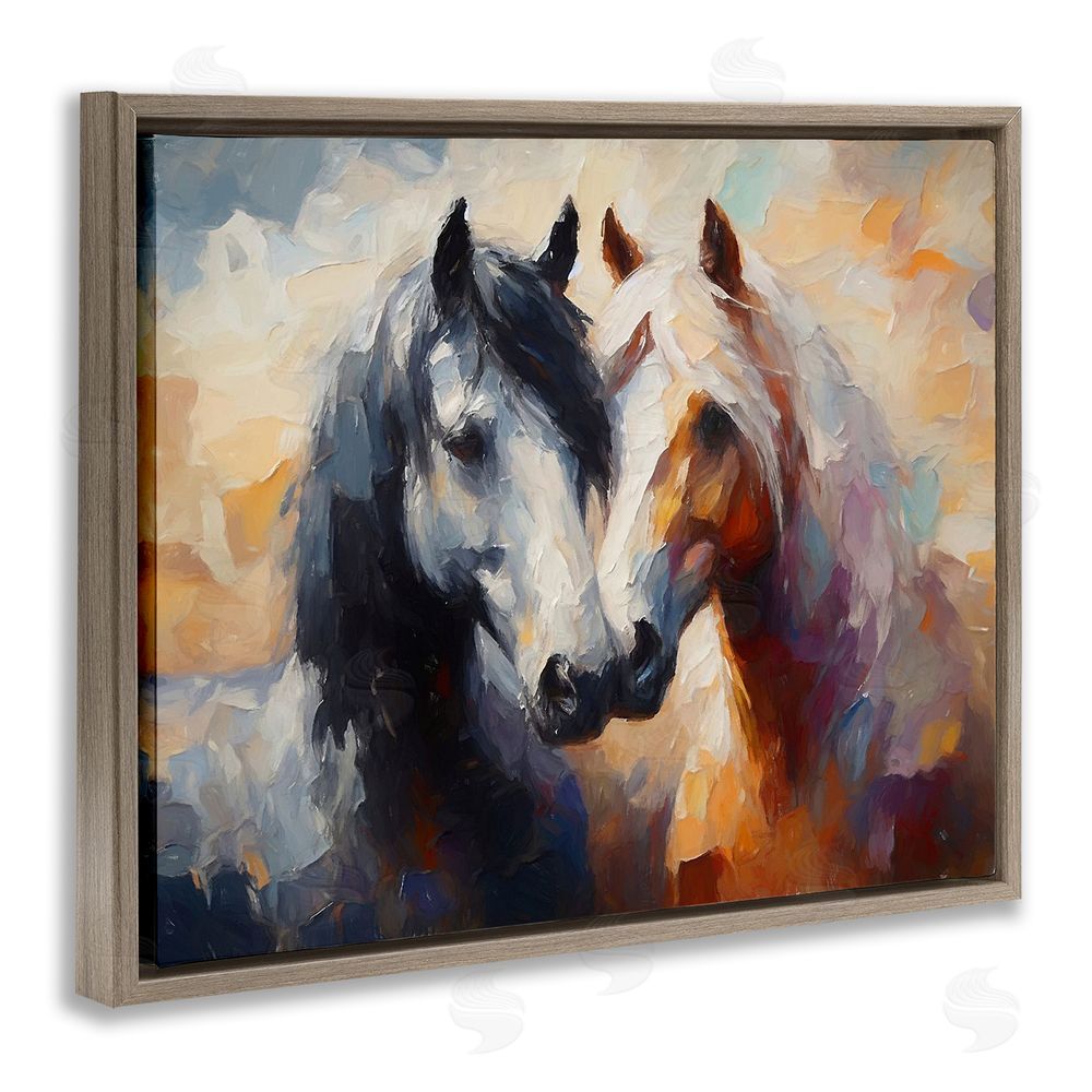Ramona Murdock Hugging Horses Painting Brown Floating Frame Canvas Wall Art Print