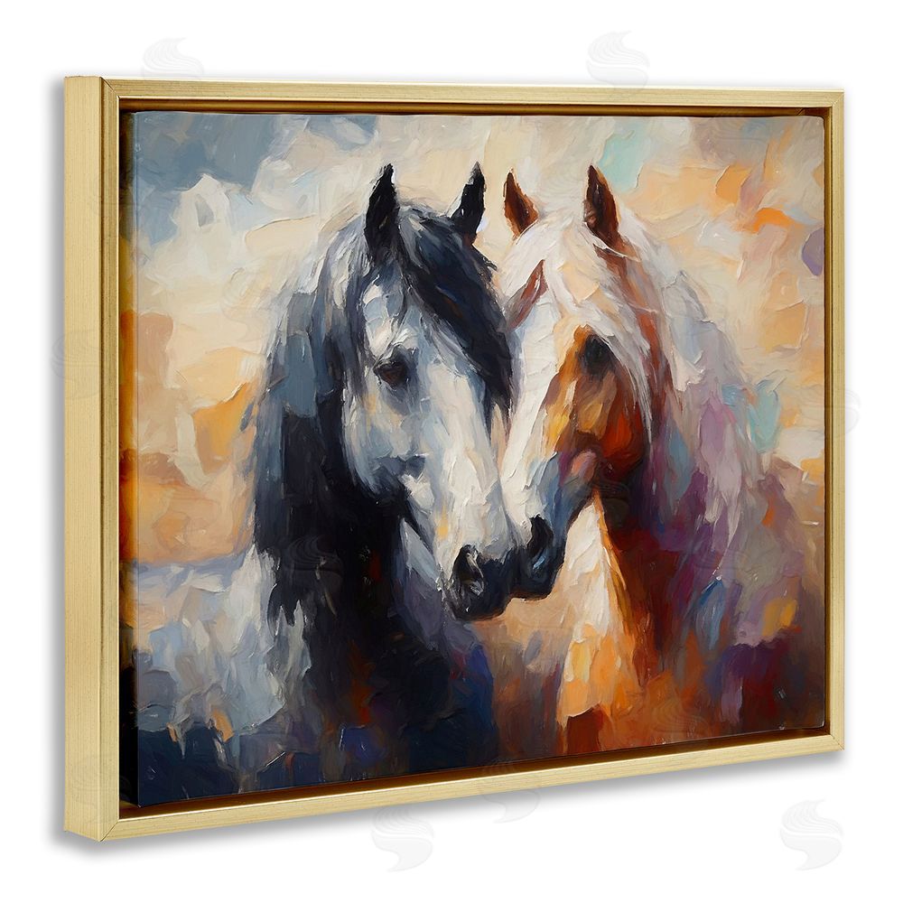 Ramona Murdock Hugging Horses Painting Gold Floating Frame Canvas Wall Art Print
