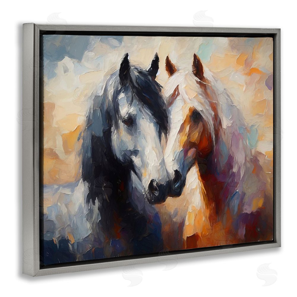 Ramona Murdock Hugging Horses Painting Grey Floating Frame Canvas Wall Art Print