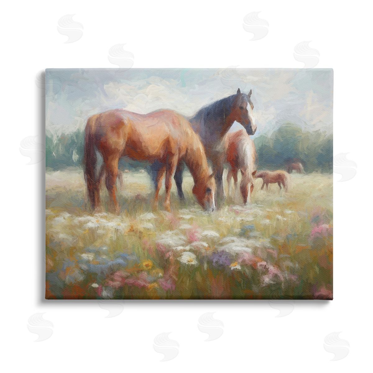Ramona Murdock Horse Family in Meadow Stretched Canvas Wall Art Print