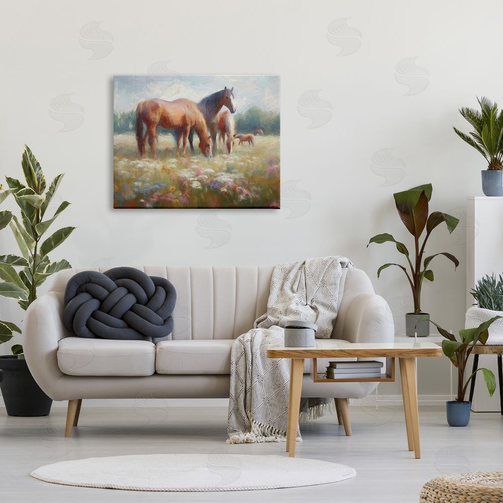 Ramona Murdock Horse Family in Meadow Canvas Wall Art Print in Room