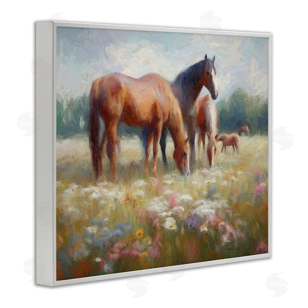 Ramona Murdock Horse Family in Meadow White Framed Giclee Wall Art Print