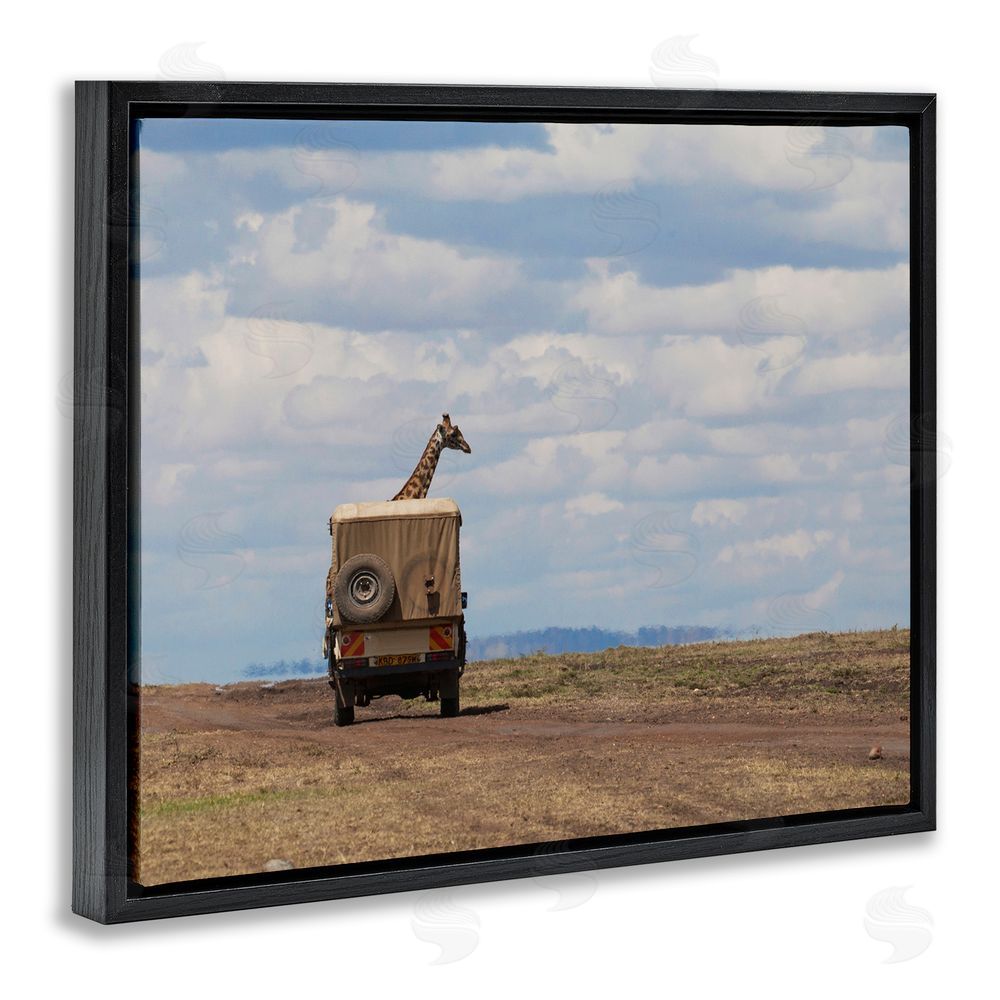 Marilyn Parver Giraffe in Safari Vehicle Black Floating Frame Canvas Wall Art Print
