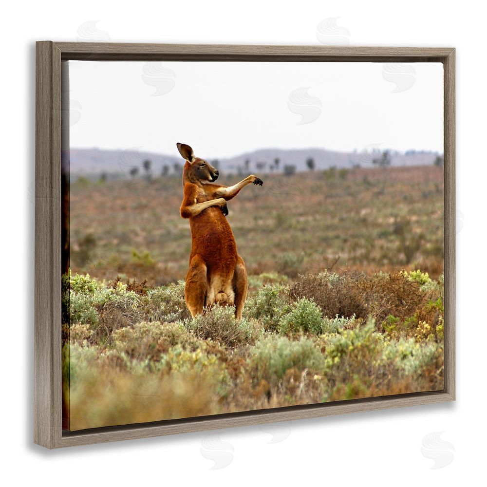 Andrey Glijov Kangaroo Savanna Landscape Brown Floating Frame Canvas Wall Art Print