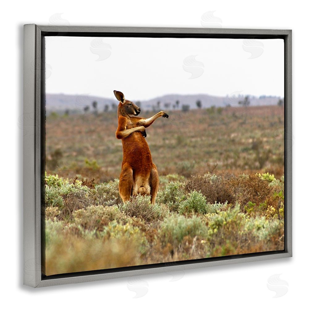 Andrey Glijov Kangaroo Savanna Landscape Grey Floating Frame Canvas Wall Art Print