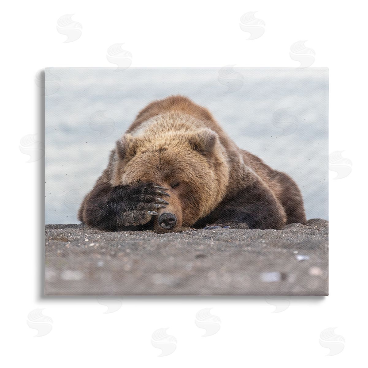 Eric Fisher Monday Blues Bear Stretched Canvas Wall Art Print