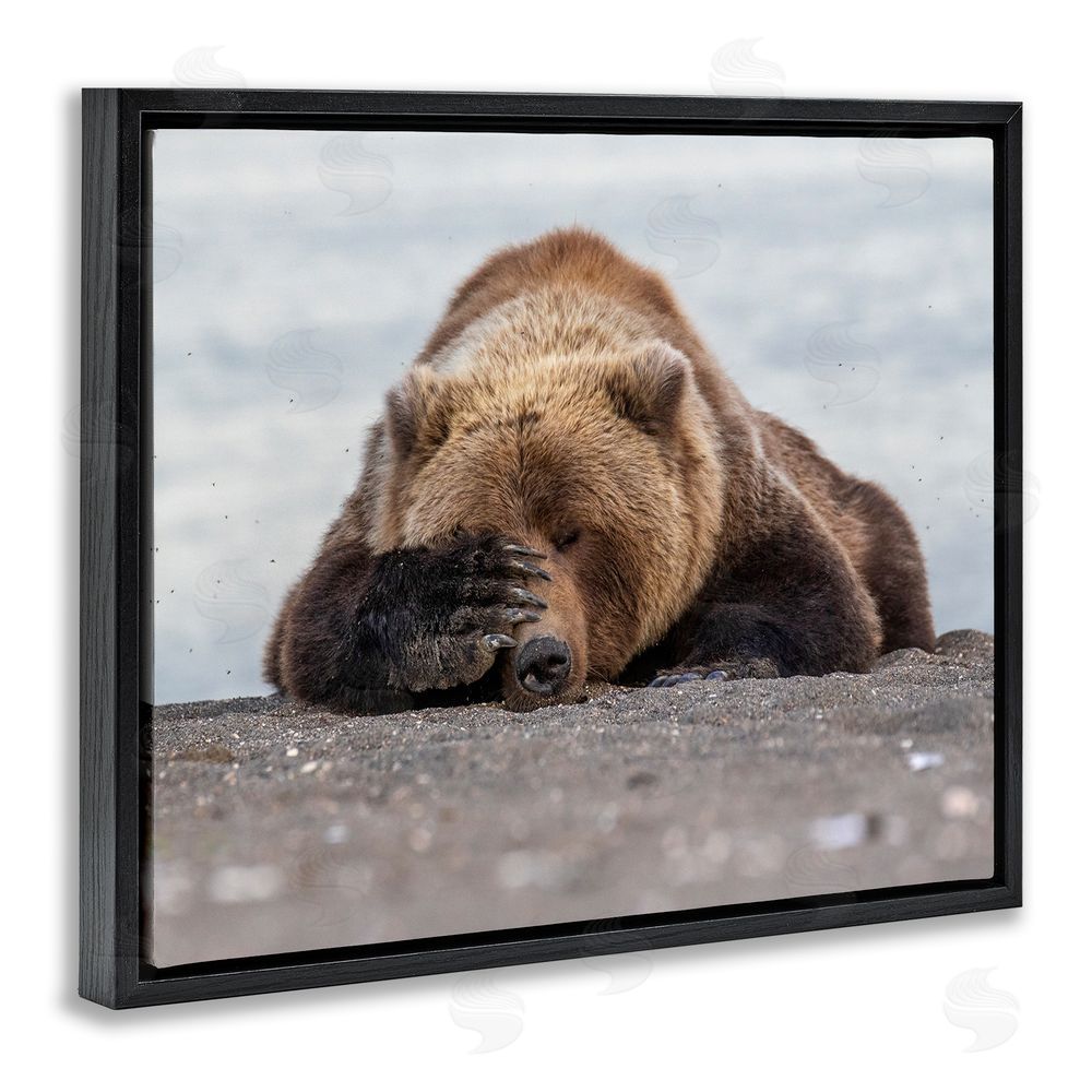 Eric Fisher Monday Blues Bear Black Floating Frame Canvas Wall Art Print