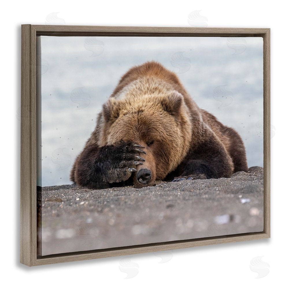 Eric Fisher Monday Blues Bear Brown Floating Frame Canvas Wall Art Print