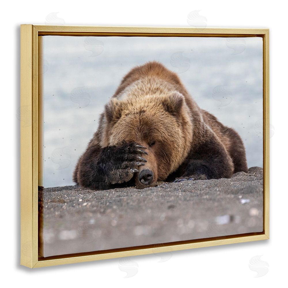 Eric Fisher Monday Blues Bear Gold Floating Frame Canvas Wall Art Print