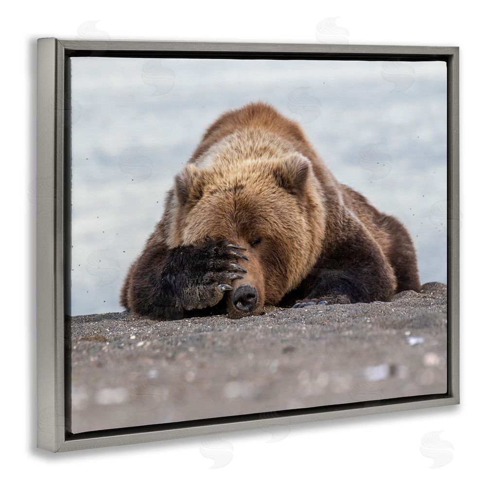 Eric Fisher Monday Blues Bear Grey Floating Frame Canvas Wall Art Print
