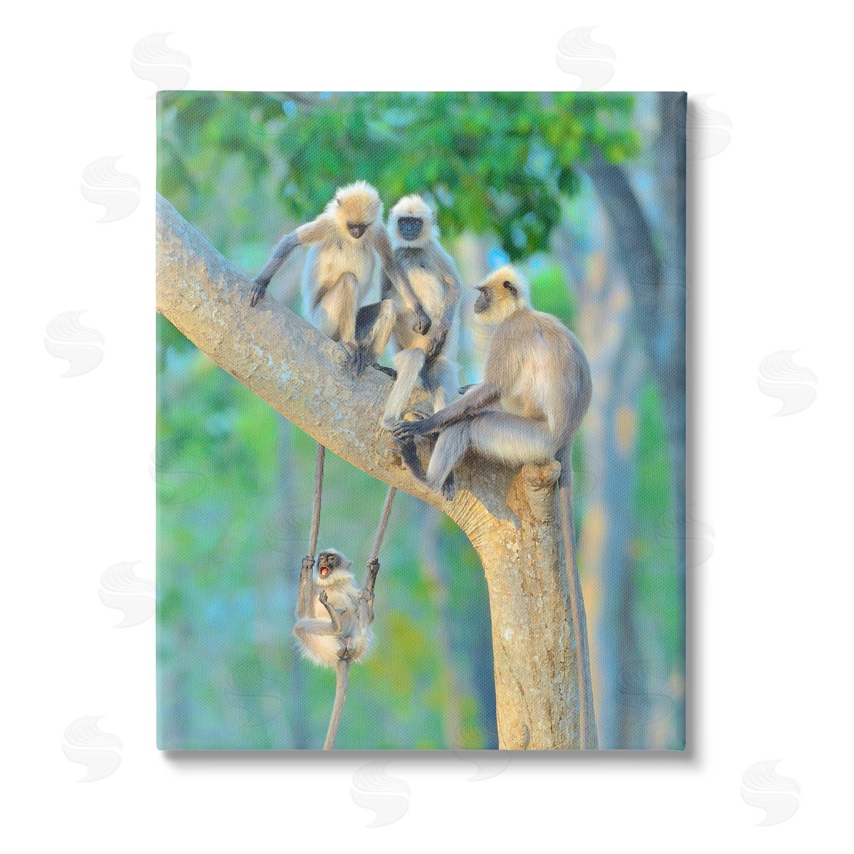 Thomas Vijayan Fun Playing Monkeys Stretched Canvas Wall Art Print
