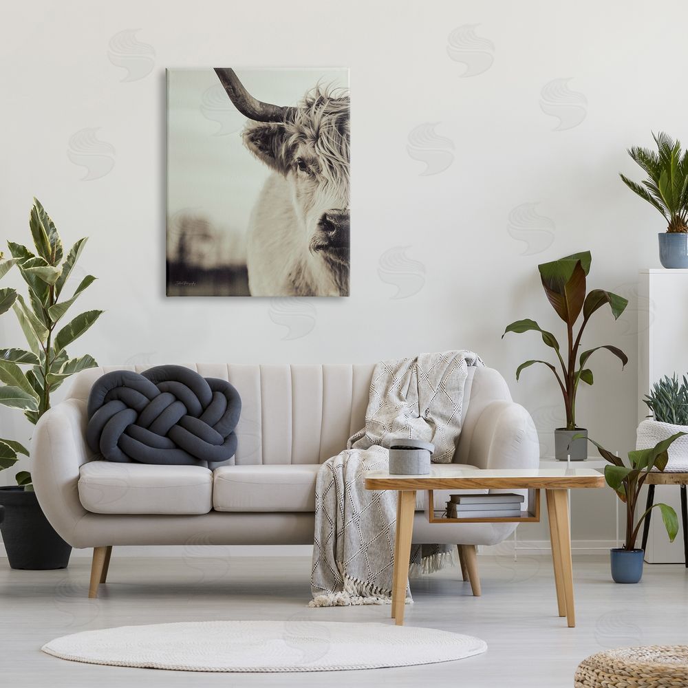 Dakota Diener Highland Cow Face Portrait Canvas Wall Art Print in Room