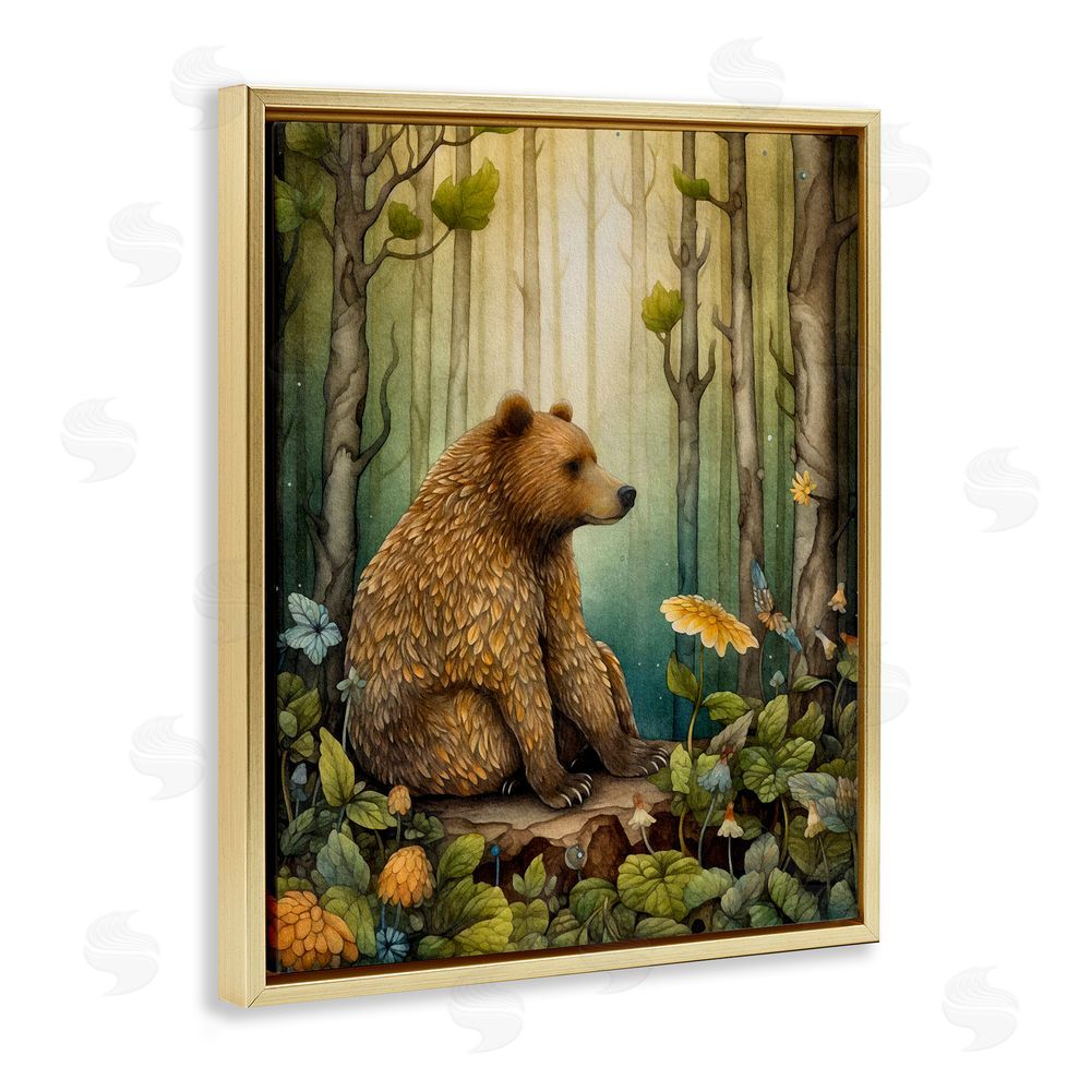 The Dutch Lady Bear in Magical Forest Gold Floating Frame Canvas Wall Art Print