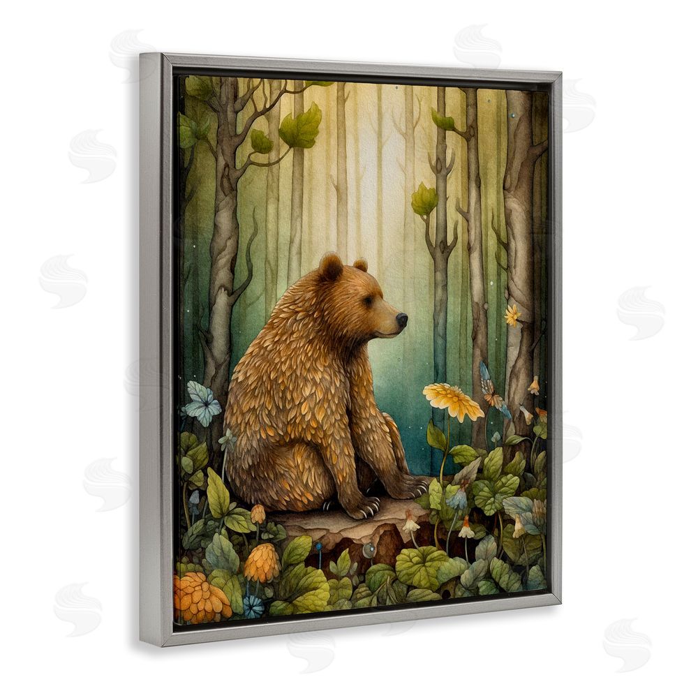 The Dutch Lady Bear in Magical Forest Grey Floating Frame Canvas Wall Art Print