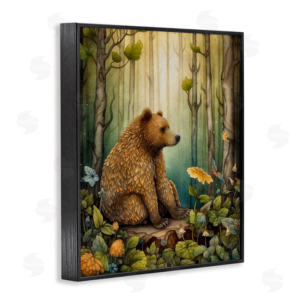 The Dutch Lady Bear in Magical Forest Black Framed Giclee Wall Art Print