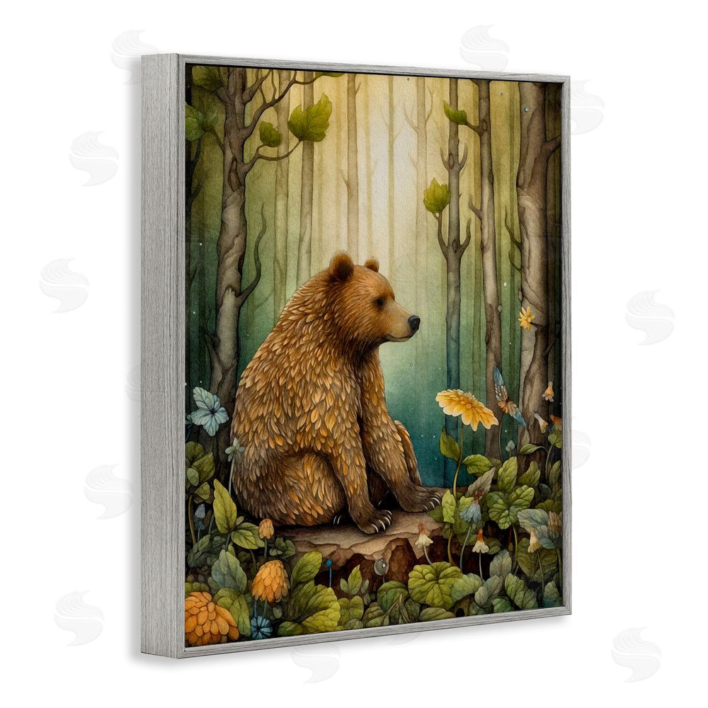 The Dutch Lady Bear in Magical Forest Gray Framed Giclee Wall Art Print