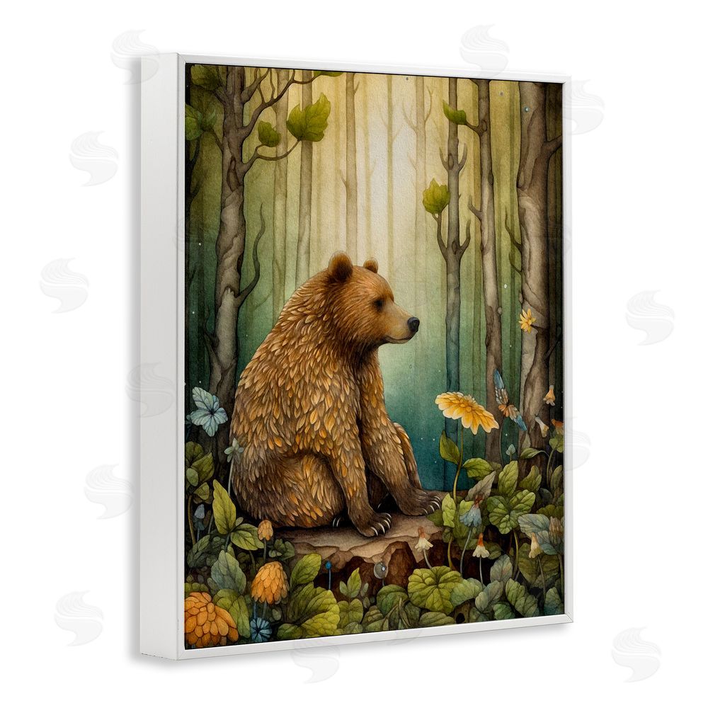 The Dutch Lady Bear in Magical Forest White Framed Giclee Wall Art Print
