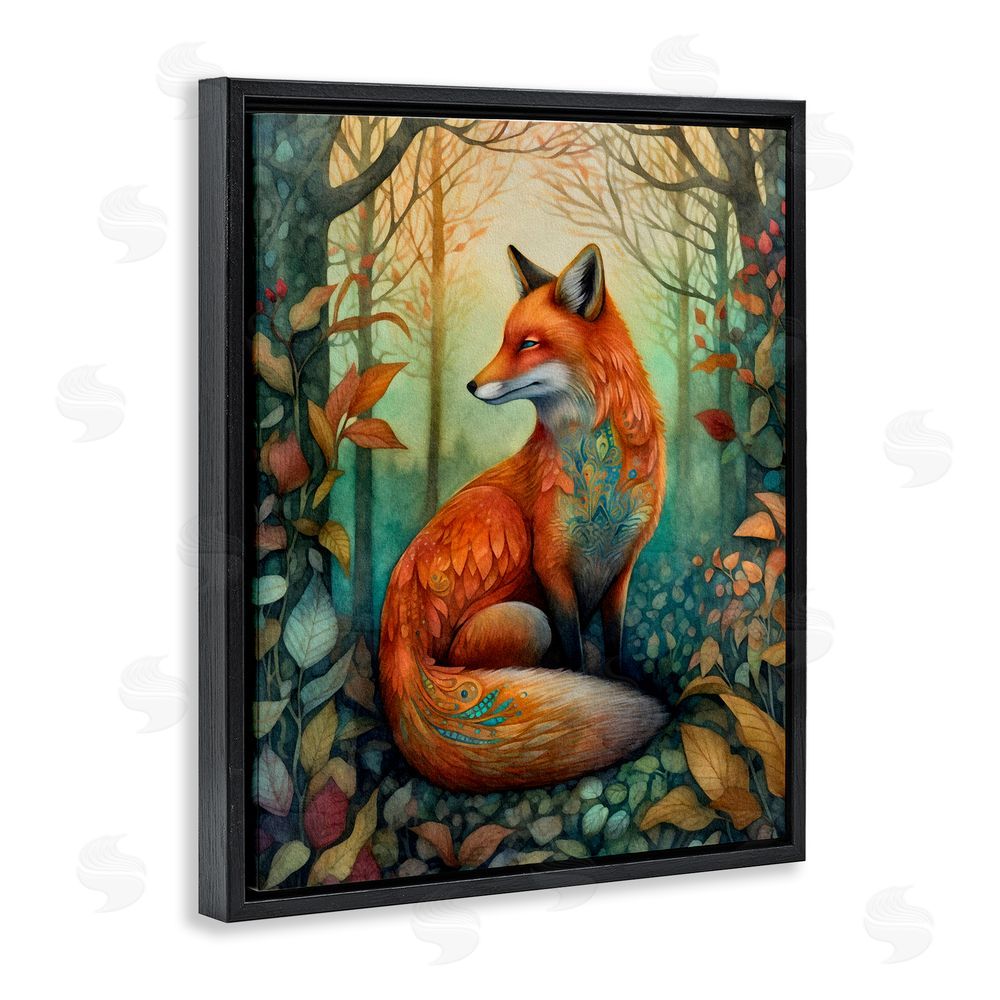 The Dutch Lady Vibrant Fox in Forest Foliage Black Floating Frame Canvas Wall Art Print