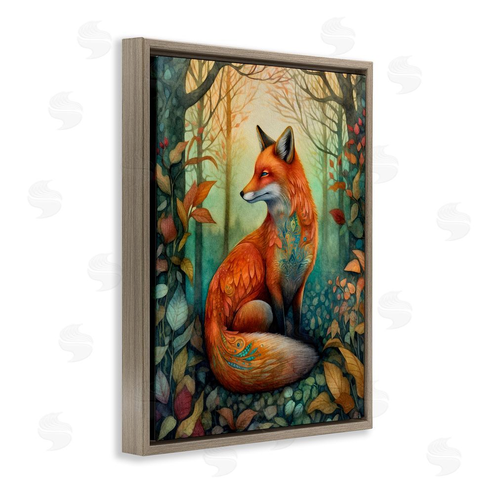 The Dutch Lady Vibrant Fox in Forest Foliage Brown Floating Frame Canvas Wall Art Print