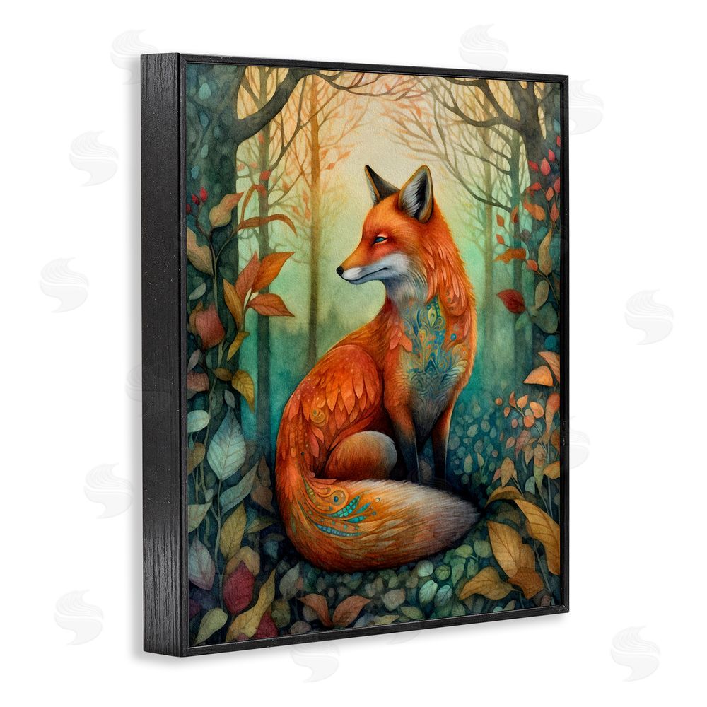 The Dutch Lady Vibrant Fox in Forest Foliage Black Framed Giclee Wall Art Print