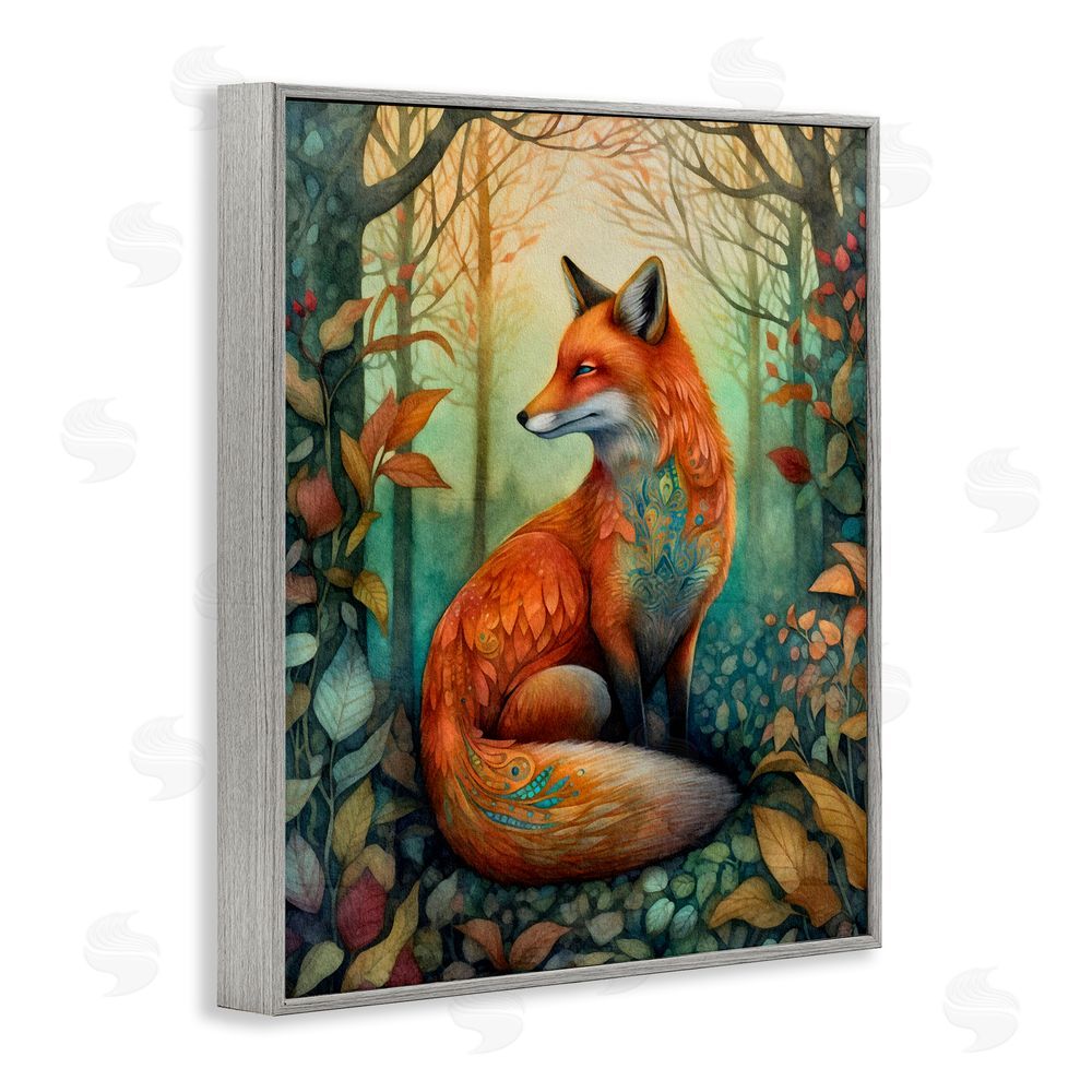 The Dutch Lady Vibrant Fox in Forest Foliage Gray Framed Giclee Wall Art Print