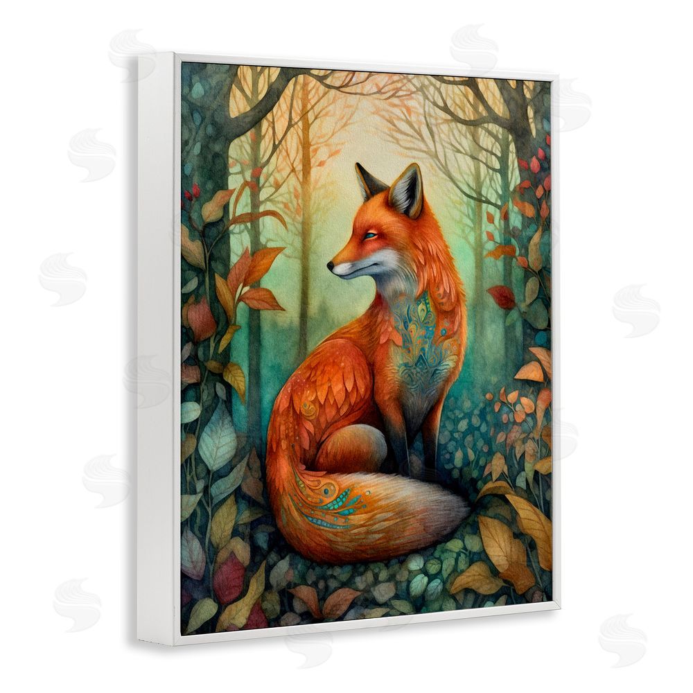 The Dutch Lady Vibrant Fox in Forest Foliage White Framed Giclee Wall Art Print