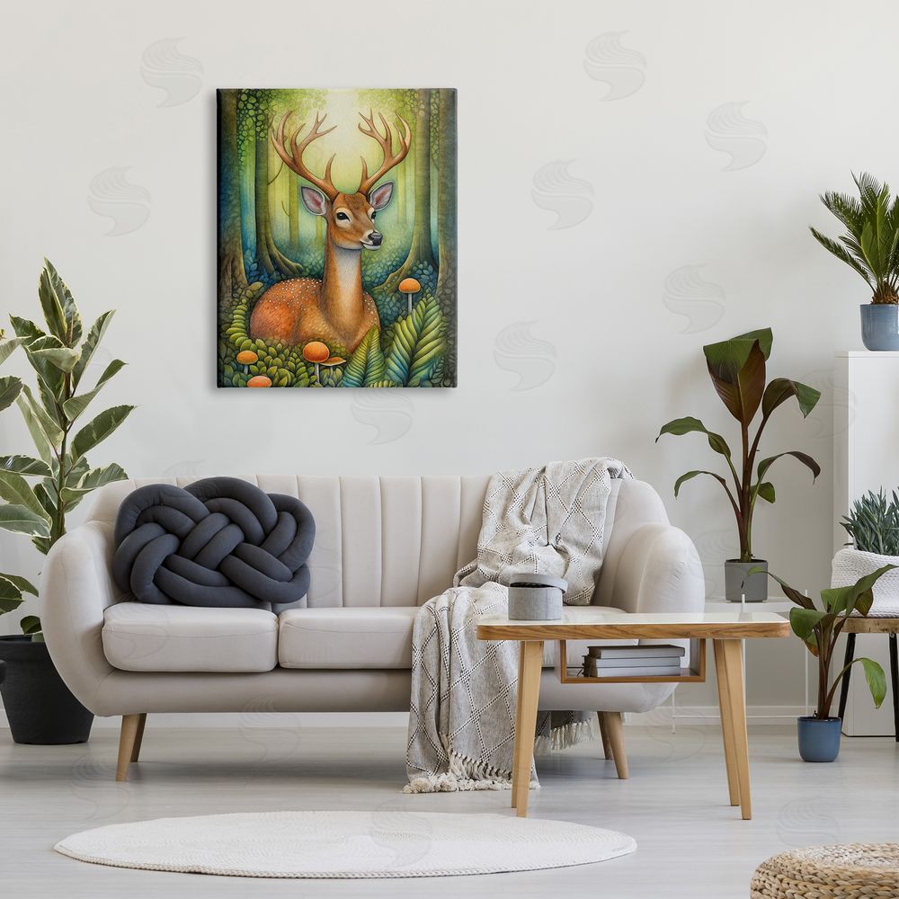 The Dutch Lady Deer with Nature Mushrooms Canvas Wall Art Print in Room
