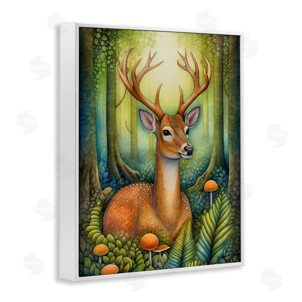 The Dutch Lady Deer with Nature Mushrooms White Framed Giclee Wall Art Print