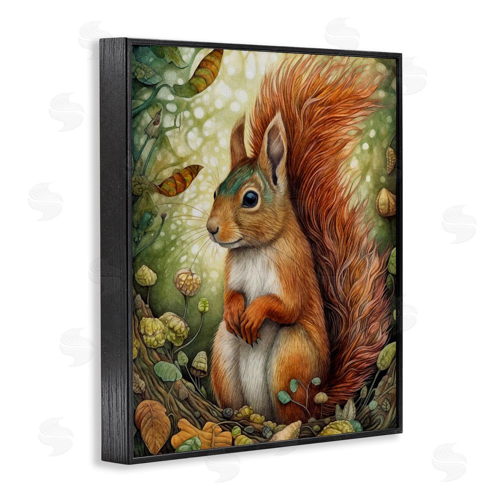 The Dutch Lady Squirrel & Forest Botanicals Black Framed Giclee Wall Art Print
