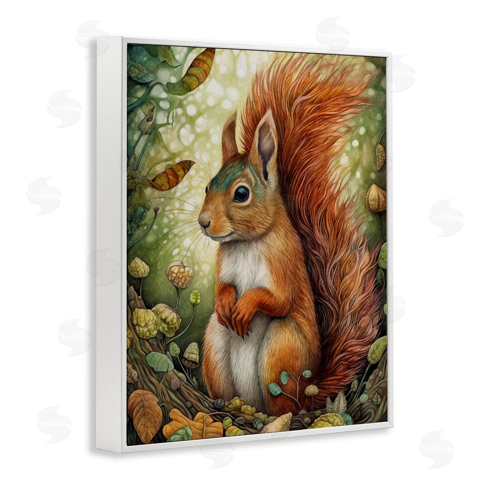 The Dutch Lady Squirrel & Forest Botanicals White Framed Giclee Wall Art Print