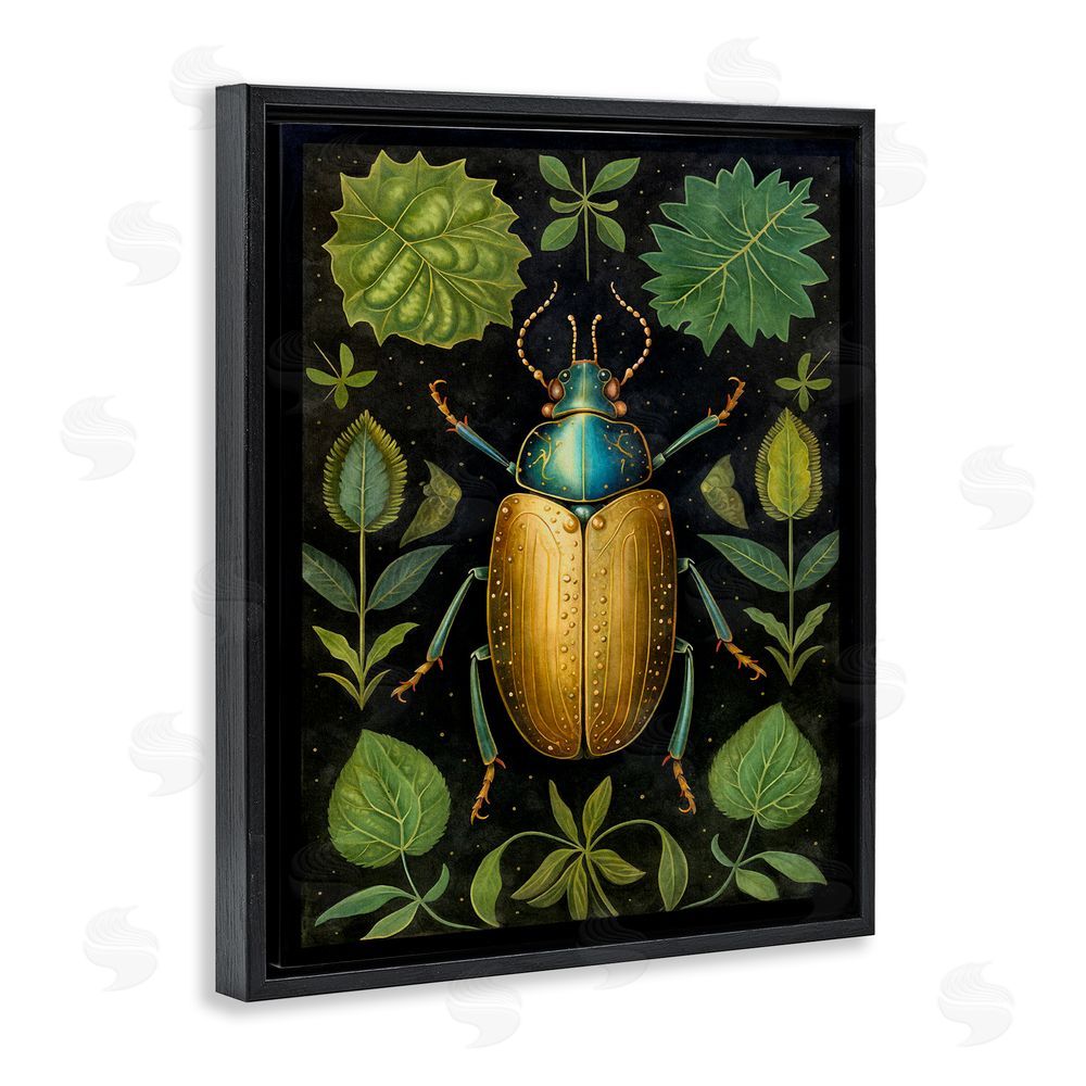 The Dutch Lady Botanical Beetle Study Black Floating Frame Canvas Wall Art Print