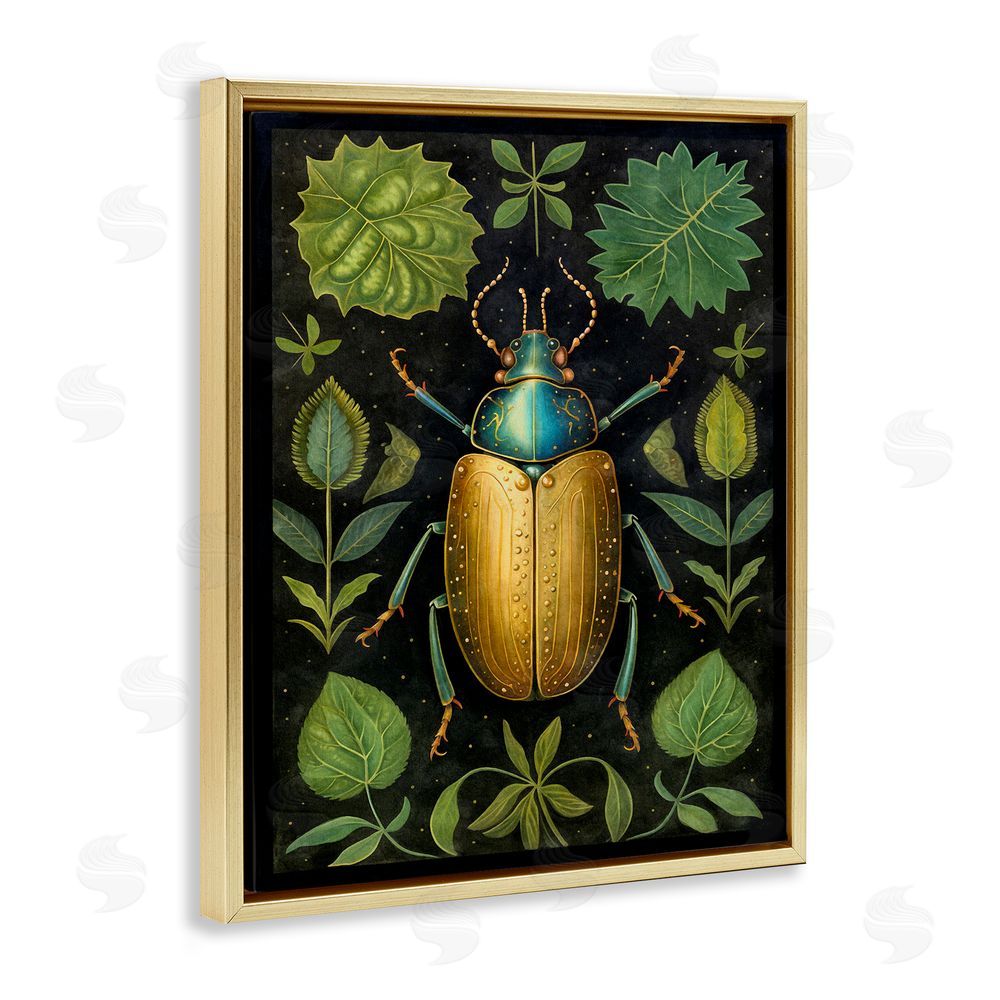 The Dutch Lady Botanical Beetle Study Gold Floating Frame Canvas Wall Art Print