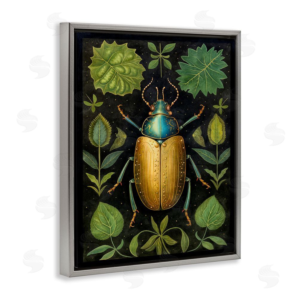 The Dutch Lady Botanical Beetle Study Grey Floating Frame Canvas Wall Art Print
