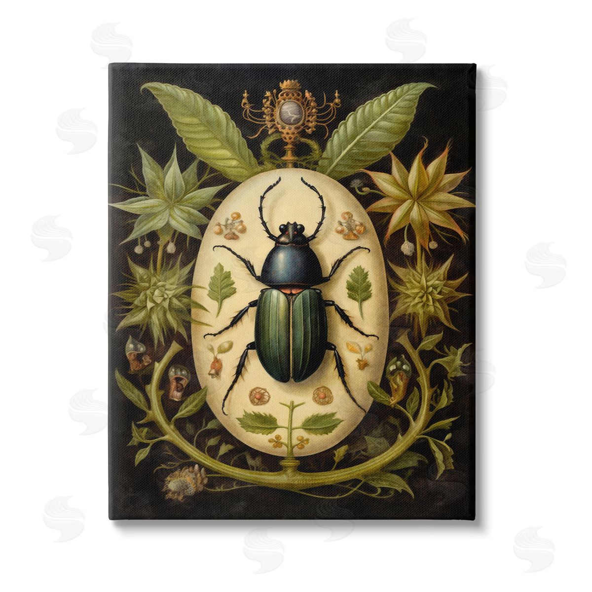 The Dutch Lady Vintage Beetle & Botanicals Stretched Canvas Wall Art Print
